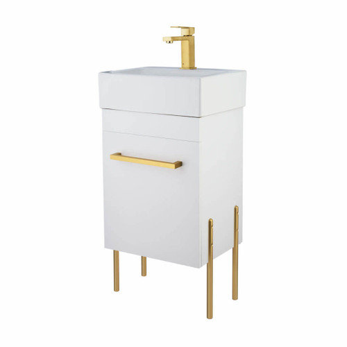 Fine Fixtures Concordia Vanity Cabinet 18" Wide - Matte White With Satin Brass Hardware - CA18WH
