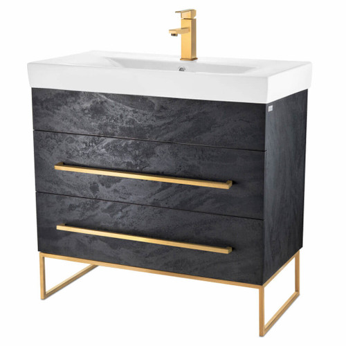 Fine Fixtures Concordia Vanity Cabinet 36" Wide - Black Marble With Satin Brass Hardware - CA36BM