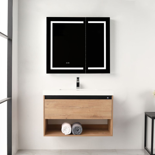 Blossom Bergen 36" Wall Hung Vanity (Dual LED Illuminated) With Acrylic Sink - Classic Oak - V8037 36 29 A