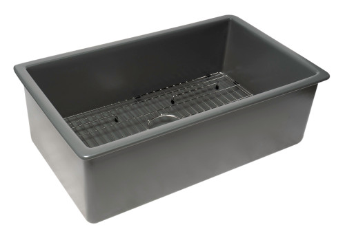 Alfi Grey Matte 32" x 19" Single Bowl Fireclay Undermount / Drop In Fireclay Kitchen Sink w Grid - ABF3219SUD-GM