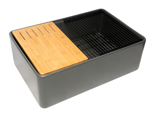 ALFI Grey Matte Workstation 30" x 20" Single Bowl Step Rim Fireclay Farm Sink with Accessories - ABFS3020-GM