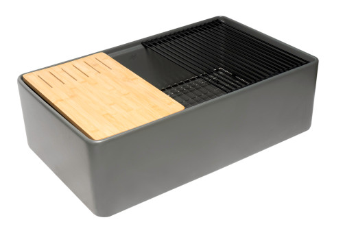 ALFI Grey Matte Workstation 33" x 20" Single Bowl Step Rim Fireclay Farm Sink with Accessories - ABFS3320S-GM