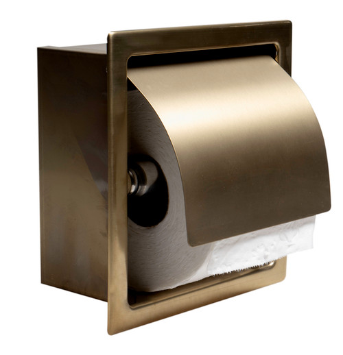 ALFI PVD Brushed Gold Stainless Steel Recessed Toilet Paper Holder with Cover - ABTPP77-BG