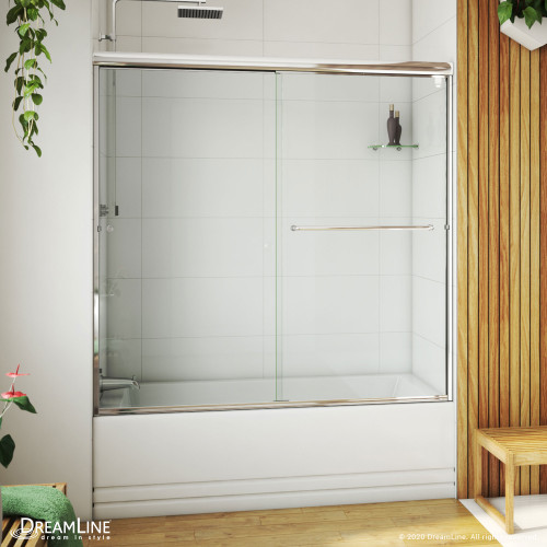 Dreamline Alliance Pro LT 56-60 in. W x 57 3/8 in. H Semi-Frameless Bypass Sliding Tub Door in Chrome and Clear Glass - TDAT60W570VXX01
