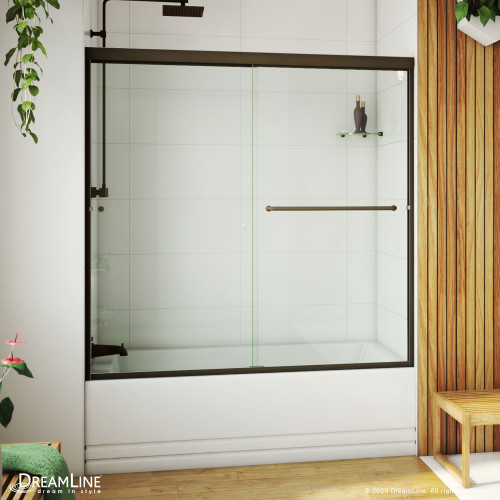 Dreamline Alliance Pro LT 56-60 in. W x 57 3/8 in. H Semi-Frameless Bypass Sliding Tub Door in Oil Rubbed Bronze and Clear Glass - TDAT60W570VXX06