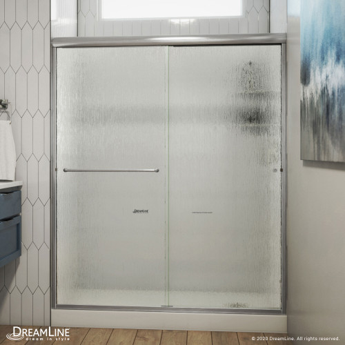 Dreamline Alliance Pro 56-60 in. W x 76 3/8 in. H Semi-Frameless Bypass Sliding Shower Door in Brushed Nickel and Rain Glass - SDAL60W760RXR04