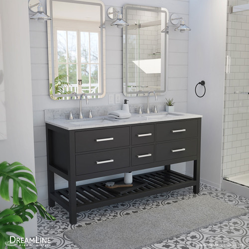 Dreamline Valencia 60 Inch Birch & Oak Console Vanity with Rectangular Undermount Sinks - Black - VFVC602234SWMBK