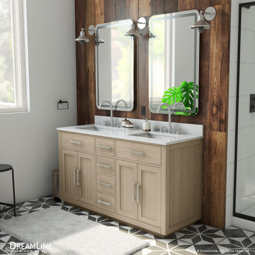 Dreamline Dexterity 60 Inch Oak Vanity with Rectangular Undermount Sinks - Light Oak - VFDX602234SWMLK