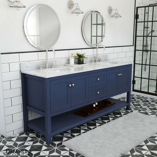 Dreamline Continuum 72 Inch Modern Console Vanity with Oval Undermount Sinks - Navy - VFCM722234RWMNB
