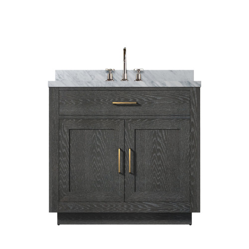 Lexora Abbey 36 inch W Black Oak Vanity Cabinet, Carrara Marble Top, and Faucet Set - LVA36SJ101