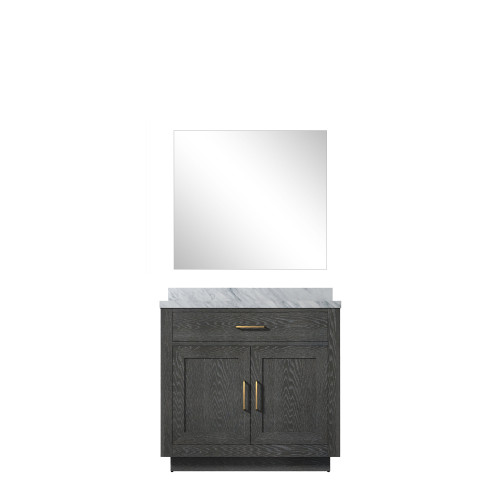 Lexora Abbey 36 inch W Black Oak Vanity Cabinet Carrara Marble Countertop and 34 in Mirror - LVA36SJ110