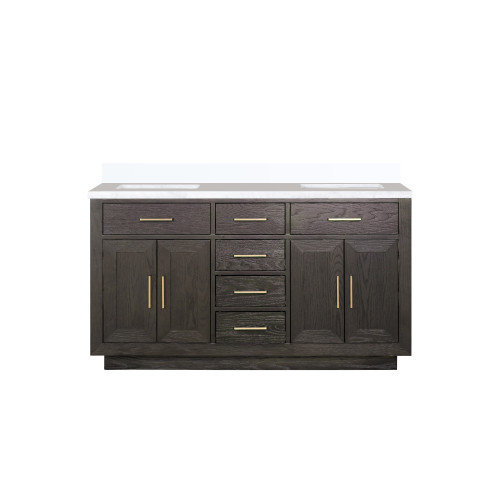 Lexora Abbey 60 inch W Brown Oak Double Sink Vanity Cabinet and White Quartz Top - LVA60DK200