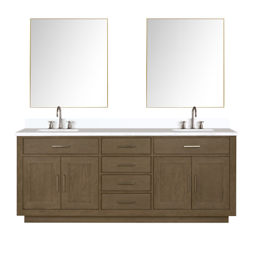 Lexora Abbey 80 inch W Grey Oak Double Sink Vanity Cabinet, Cultured Marble Top, Faucet Set, and 36 in Mirrors - LVA80DR311