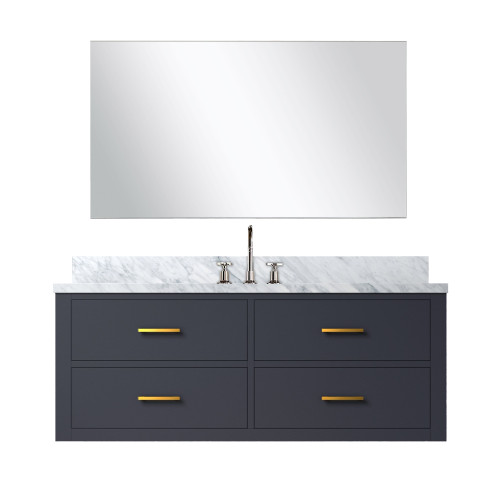 Lexora Castor 48 inch W Blue Single Bath Wall Hung Vanity Cabinet Carrara Marble Countertop, 43 in Mirror and Faucet Set - LVC48SE111