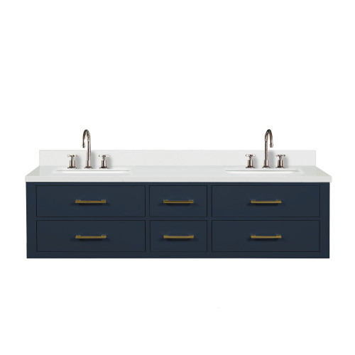 Lexora Castor 72 inch W Blue Double Sink Wall Hung Vanity Cabinet, Cultured Marble Top, and Faucet Set - LVC72DE301