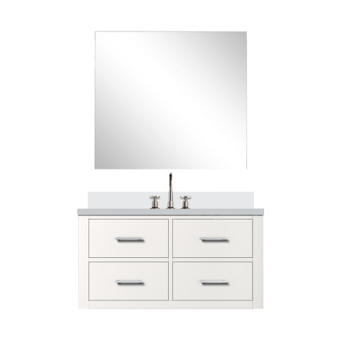 Lexora Castor 36 inch W White Single Bath Wall Hung Vanity Cabinet Cultured Marble Countertop, 34 in Mirror and Faucet Set - LVC36SA311