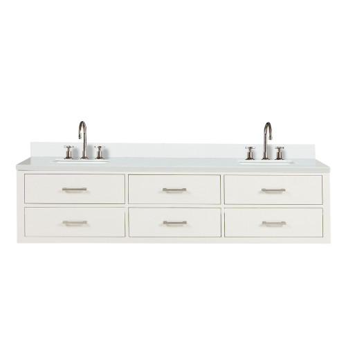 Lexora Castor 80 inch W White Double Sink Wall Hung Vanity Cabinet, Cultured Marble Top, and Faucet Set - LVC80DA301