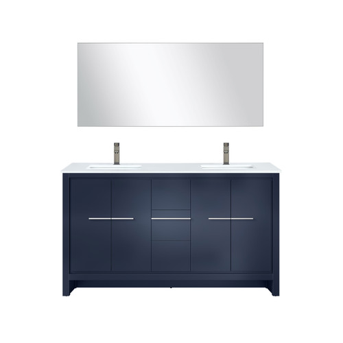 Lexora Lafarre 60 inch W x 20 in D Navy Blue Double Sink Vanity Cabinet, Cultured Marble Top, Gun Metal Faucet Set and 55 in Mirror - LVLF60DNB313