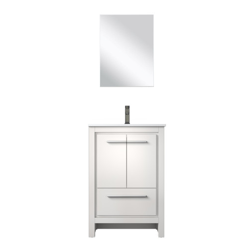 Lexora Lafarre 24 inch W x 20 in D White Vanity Cabinet, White Quartz Top, Gun Metal Faucet Set and 18 in Mirror - LVLF24SW213