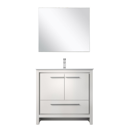 Lexora Lafarre 36 inch W x 20 in D White Bath Vanity Cabinet, White Quartz Top, Chrome Faucet Set and 28 in Mirror - LVLF36SW211