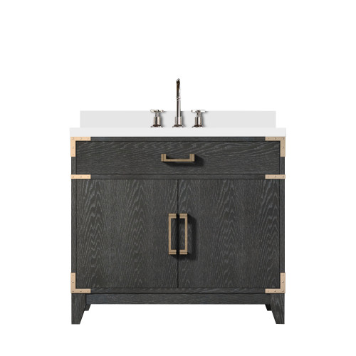 Lexora Laurel 36 inch W Black Oak Vanity Cabinet, White Quartz Top, and Faucet Set - LVL36SJ201