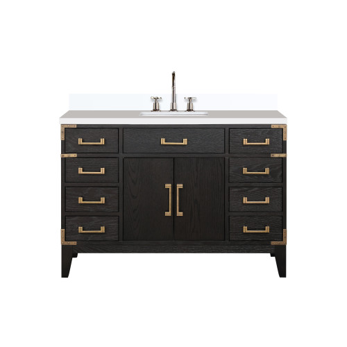 Lexora Laurel 48 inch W Black Oak Vanity Cabinet, White Quartz Top, and Faucet Set - LVL48SJ201