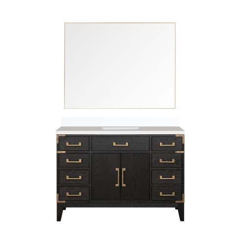 Lexora Laurel 48 inch W Black Oak Vanity Cabinet, White Quartz Top, and 46 in Mirror - LVL48SJ210