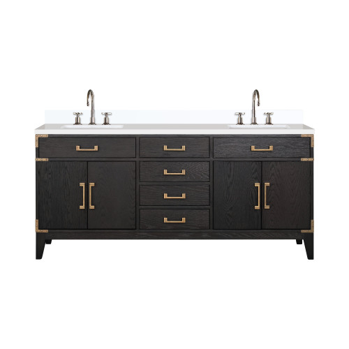 Lexora Laurel 72 inch W Black Oak Double Sink Vanity Cabinet, Cultured Marble Top, and Faucet Set - LVL72DJ301