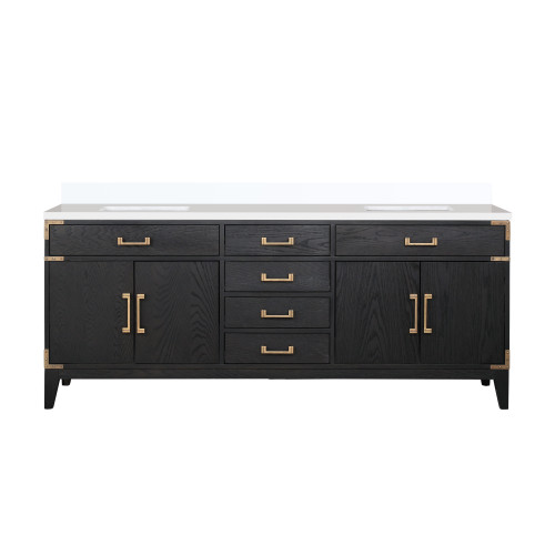 Lexora Laurel 80 inch W Black Oak Double Sink Vanity Cabinet and White Quartz Top - LVL80DJ200