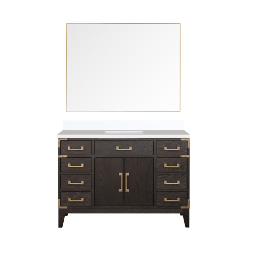Lexora Laurel 48 inch W Brown Oak Vanity Cabinet, Cultured Marble Top, and 46 in Mirror - LVL48SK310