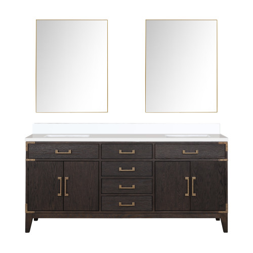 Lexora Laurel 72 inch W Brown Oak Double Sink Vanity Cabinet, Cultured Marble Top, and 34 in Mirrors - LVL72DK310