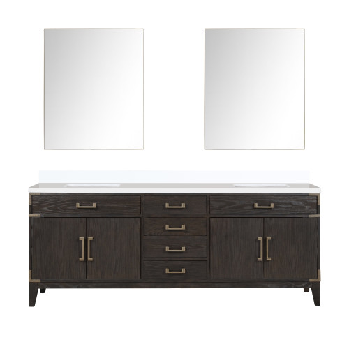 Lexora Laurel 84 inch W Brown Oak Double Sink Vanity Cabinet, White Quartz Top, and 36 in Mirrors - LVL84DK210