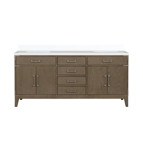 Lexora Laurel 72 inch W Grey Oak Double Sink Vanity Cabinet and White Quartz Top - LVL72DR200