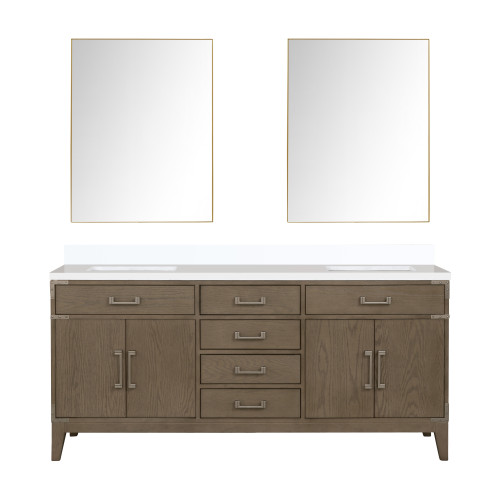Lexora Laurel 72 inch W Grey Oak Double Sink Vanity Cabinet, White Quartz Top, and 34 in Mirrors - LVL72DR210