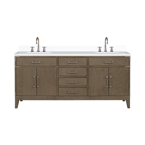 Lexora Laurel 72 inch W Grey Oak Double Sink Vanity Cabinet, Cultured Marble Top, and Faucet Set - LVL72DR301