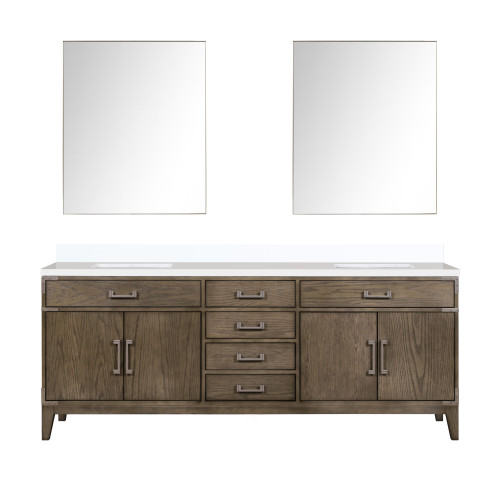 Lexora Laurel 84 inch W Grey Oak Double Sink Vanity Cabinet, White Quartz Top, and 36 in Mirrors - LVL84DR210