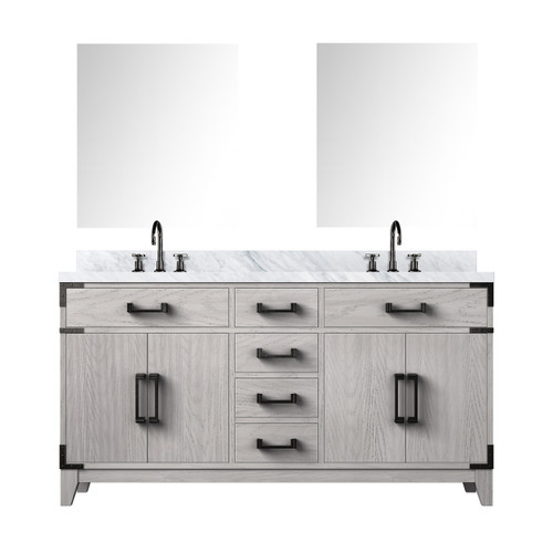 Lexora Laurel 60 inch W White Oak Double Sink Vanity Cabinet, Carrara Marble Top, Faucet Set, and 28 in Mirrors - LVL60DM111