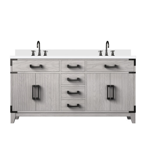 Lexora Laurel 60 inch W White Oak Double Sink Vanity Cabinet, Cultured Marble Top, and Faucet Set - LVL60DM301