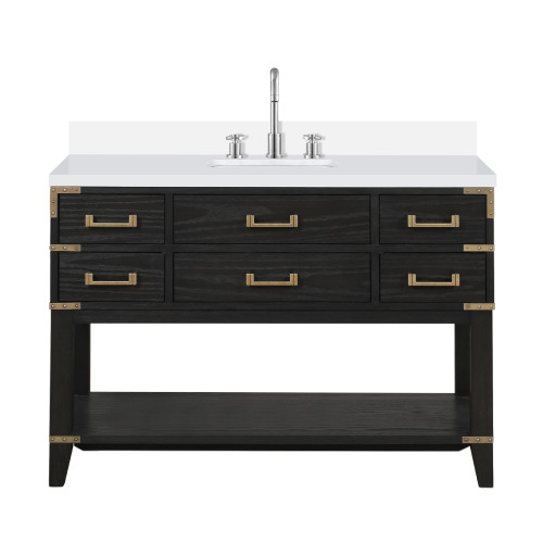 Lexora Norwalk 48 inch W Black Oak Vanity Cabinet, Cultured Marble Top, and Faucet Set - LVN48SJ301