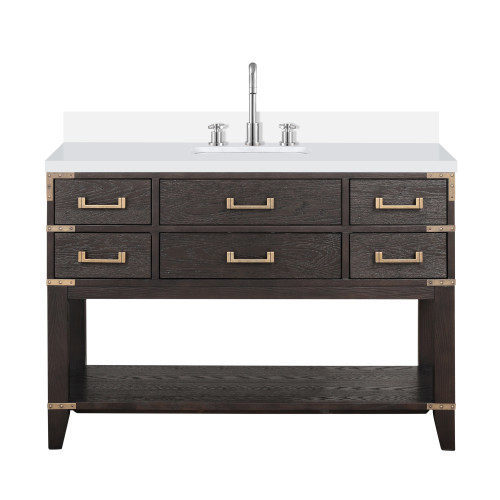 Lexora Norwalk 48 inch W Brown Oak Vanity Cabinet, White Quartz Top, and Faucet Set - LVN48SK201