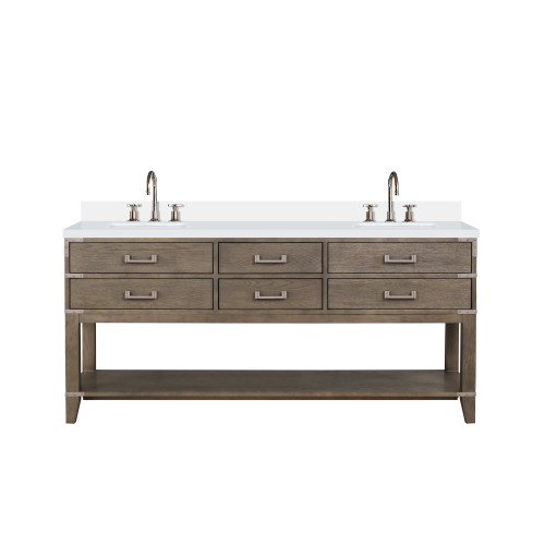 Lexora Norwalk 72 inch W Grey Oak Double Sink Vanity Cabinet, Cultured Marble Top, and Faucet Set - LVN72DR301