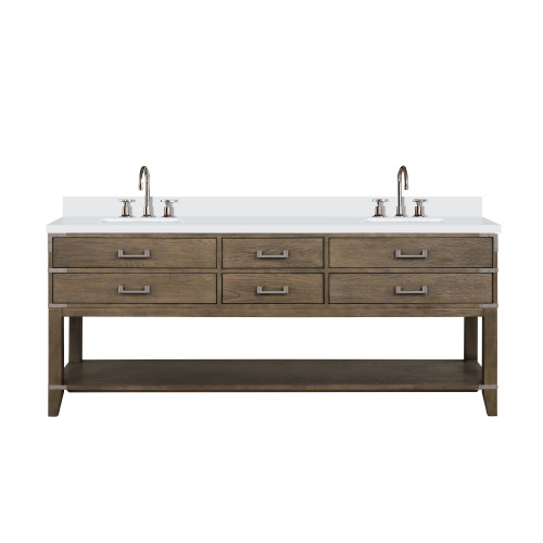 Lexora Norwalk 80 inch W Grey Oak Double Sink Vanity Cabinet, White Quartz Top, and Faucet Set - LVN80DR201