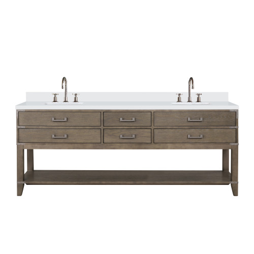 Lexora Norwalk 84 inch W Grey Oak Double Sink Vanity Cabinet, Cultured Marble Top, and Faucet Set - LVN84DR301
