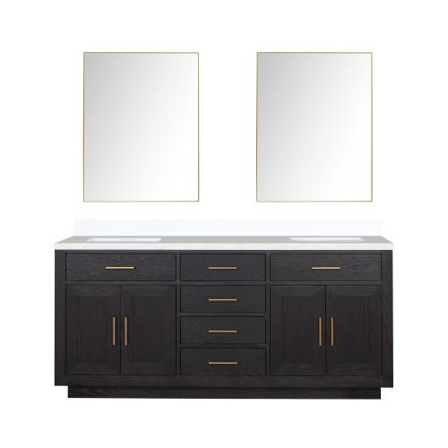 Lexora Abbey 72 inch W Black Oak Double Sink Vanity Cabinet, Cultured Marble Top, and 34 in Mirrors - LVA72DJ310