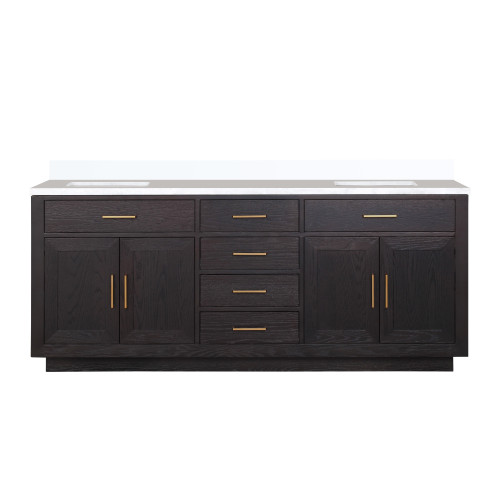 Lexora Abbey 80 inch W Black Oak Double Sink Vanity Cabinet and White Quartz Top - LVA80DJ200
