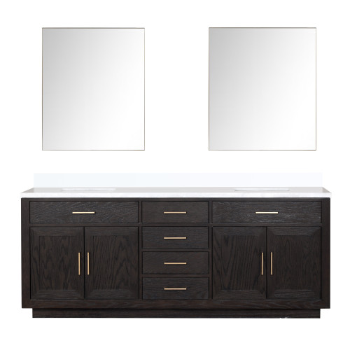 Lexora Abbey 84 inch W Black Oak Double Sink Vanity Cabinet, Cultured Marble Top, and 36 in Mirrors - LVA84DJ310