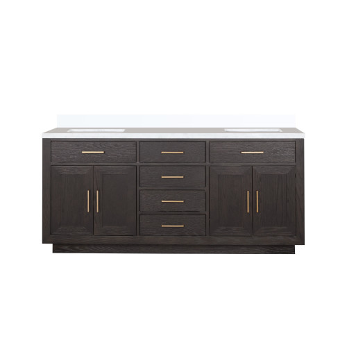 Lexora Abbey 72 inch W Brown Oak Double Sink Vanity Cabinet and Cultured Marble Top - LVA72DK300