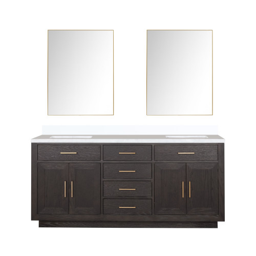 Lexora Abbey 72 inch W Brown Oak Double Sink Vanity Cabinet, Cultured Marble Top, and 34 in Mirrors - LVA72DK310
