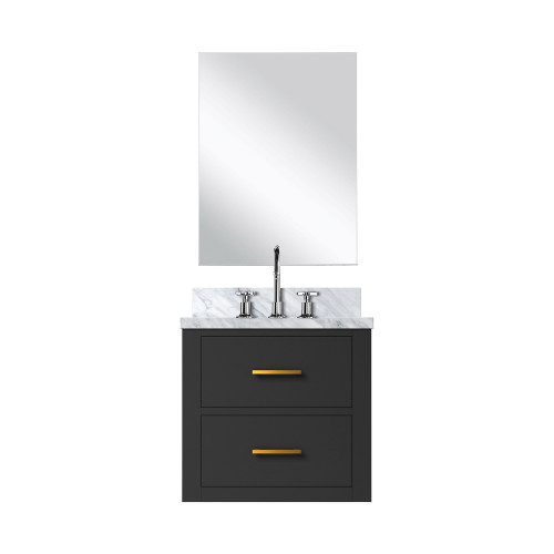 Lexora Castor 20 inch W x 18 in D Black Single Bath Wall Hung Vanity Cabinet Acrylic Countertop, 18 in Mirror and Faucet Set - LVC20SL511