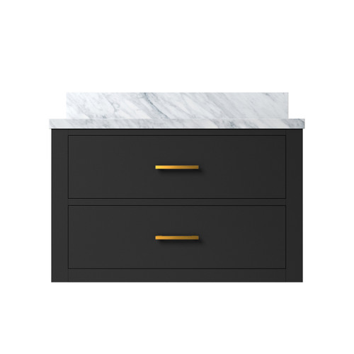 Lexora Castor 30 inch W Black Single Bath Wall Hung Vanity Cabinet and Carrara Marble Top - LVC30SL100